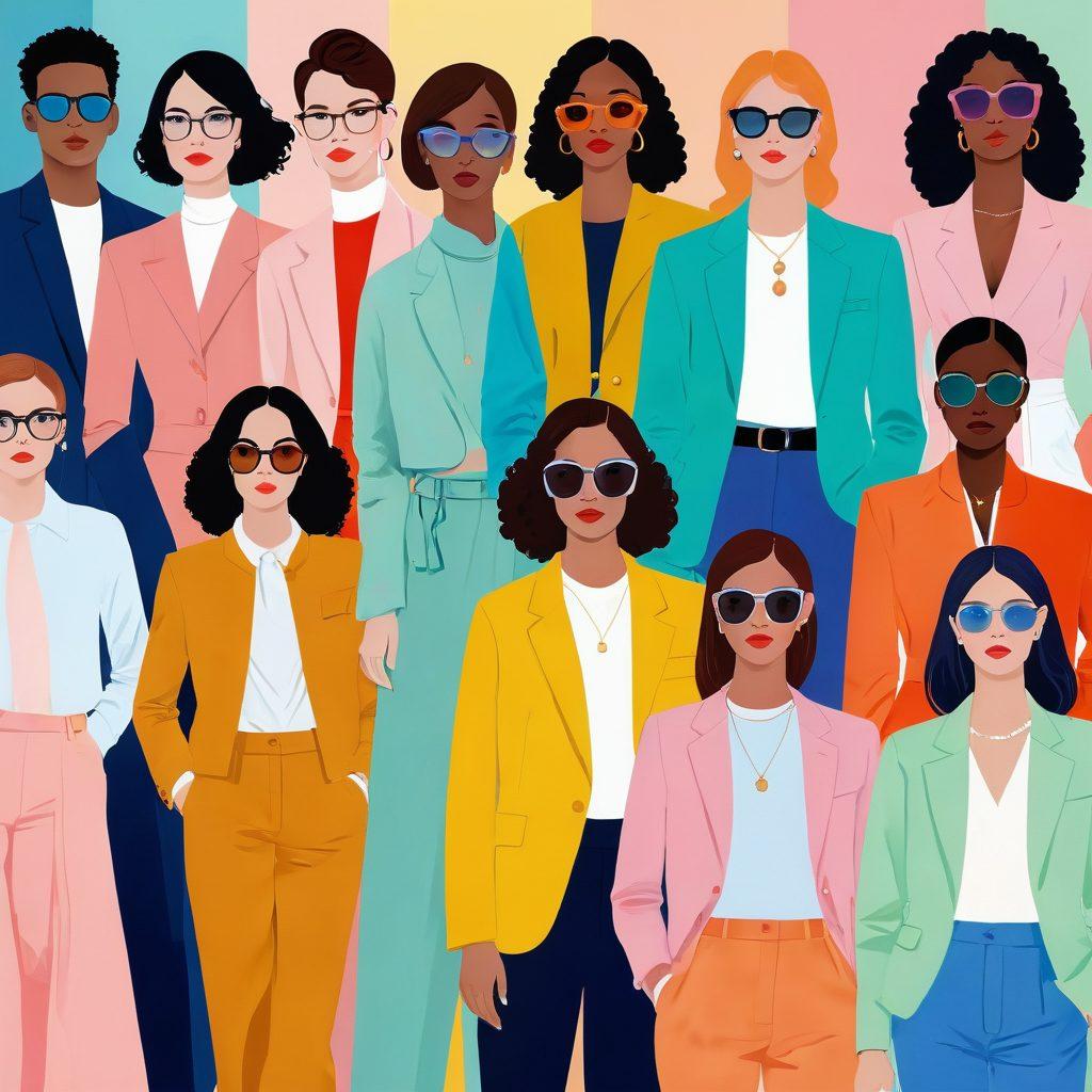 A diverse group of stylish individuals expressing their fashion choices based on the MBTI personality types, showcasing a mix of vibrant clothing and accessories that reflect various personalities. The background features abstract representations of each MBTI type, creating a colorful and engaging canvas. The atmosphere is lively and contemplative, inviting viewers to explore their own fashion identity. soft pastel colors. artistic illustration. upbeat vibe.